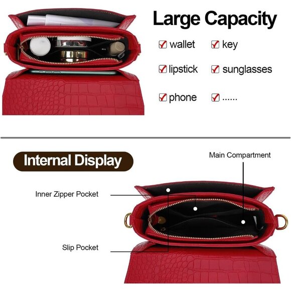 LL LOPPOP Small Classy Leather Crossbody Purse Handle Satchel Handbag Dark Red - Picture 3 of 7